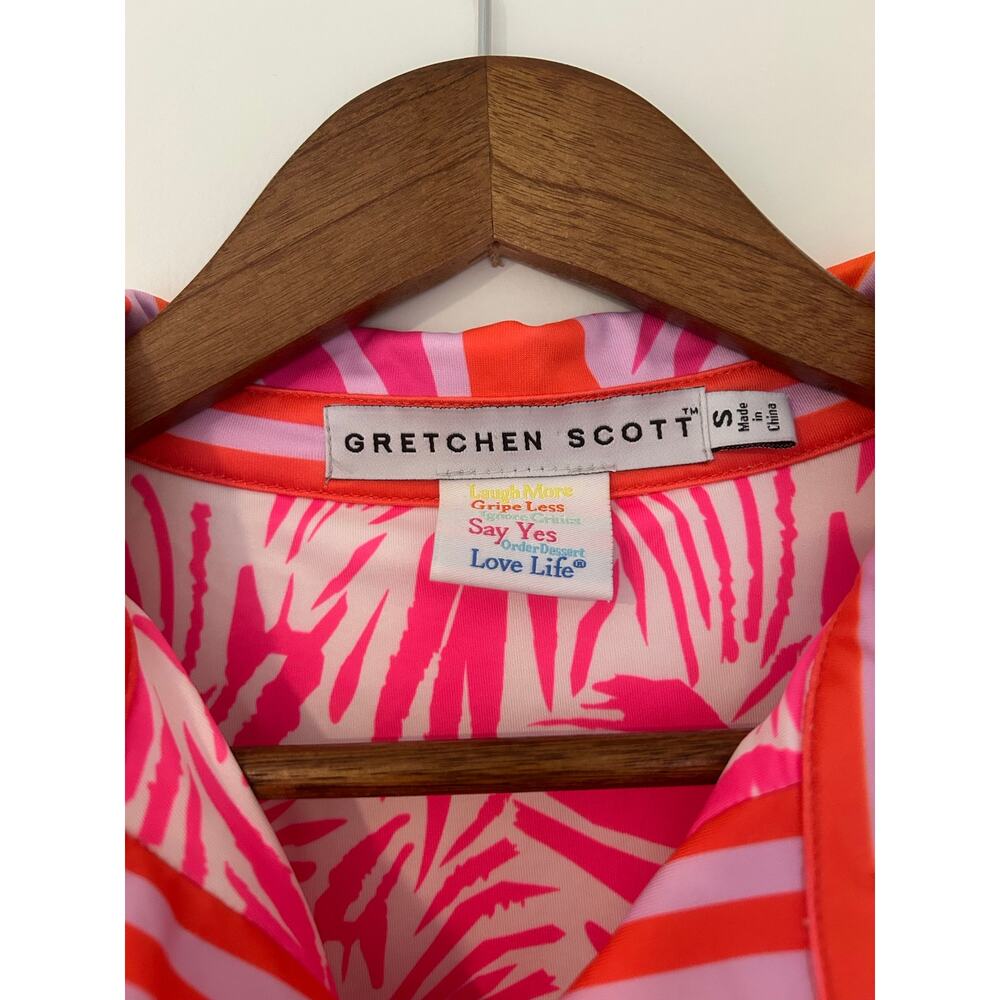 Gretchen Scott S Collared Shirt Dress Pull Over 1/2 Sleeve Pink Orange Botanical - Picture 5 of 8